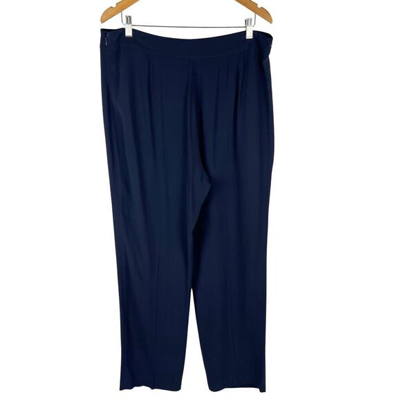 Eileen Fisher Navy Blue Silk Straight Leg Side Zip Trouser Pants Women's Large - Picture 2 of 10